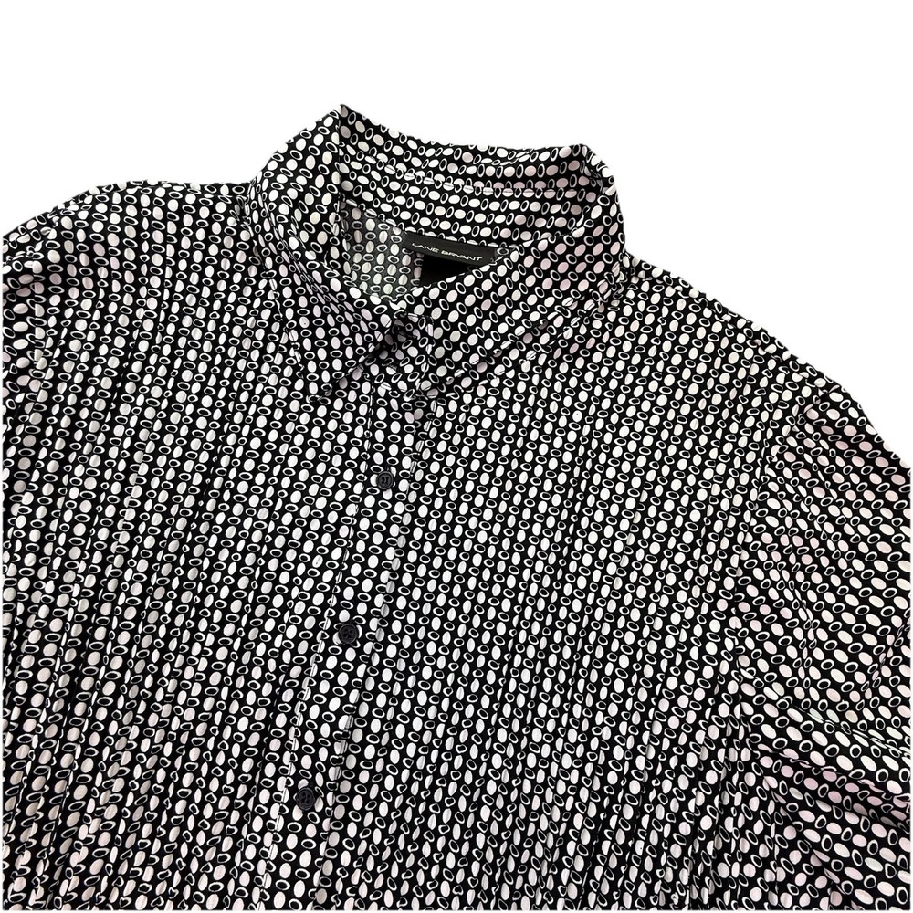 Lane Bryant Women Button Blouse Top‎ Sz 18/20 Pleats Black White Short Sleeve